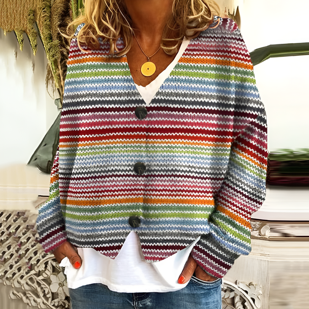 Cardigan Confortable Multicolore Pour Femme | Tricoté