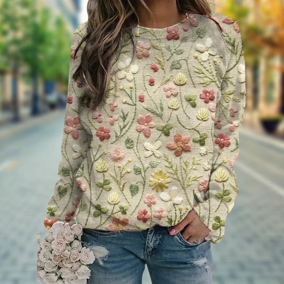 Pull Brodé Floral Pour Femme | Manches Longue