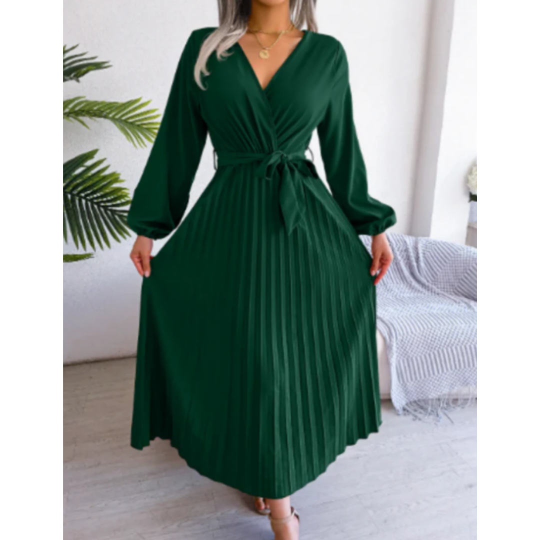 Robe Enveloppante élégante à Manches Longues Et Plissée Pour Femmes | Midi