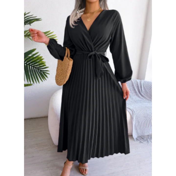 Robe Enveloppante élégante à Manches Longues Et Plissée Pour Femmes | Midi