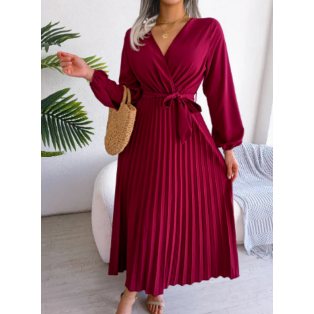 Robe Enveloppante élégante à Manches Longues Et Plissée Pour Femmes | Midi