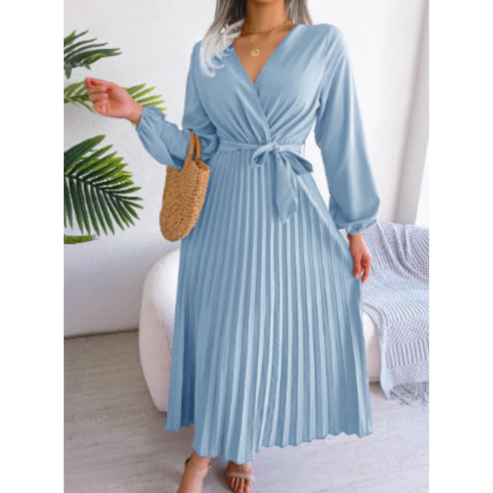 Robe Enveloppante élégante à Manches Longues Et Plissée Pour Femmes | Midi