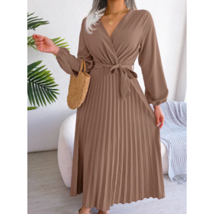 Robe Enveloppante élégante à Manches Longues Et Plissée Pour Femmes | Midi