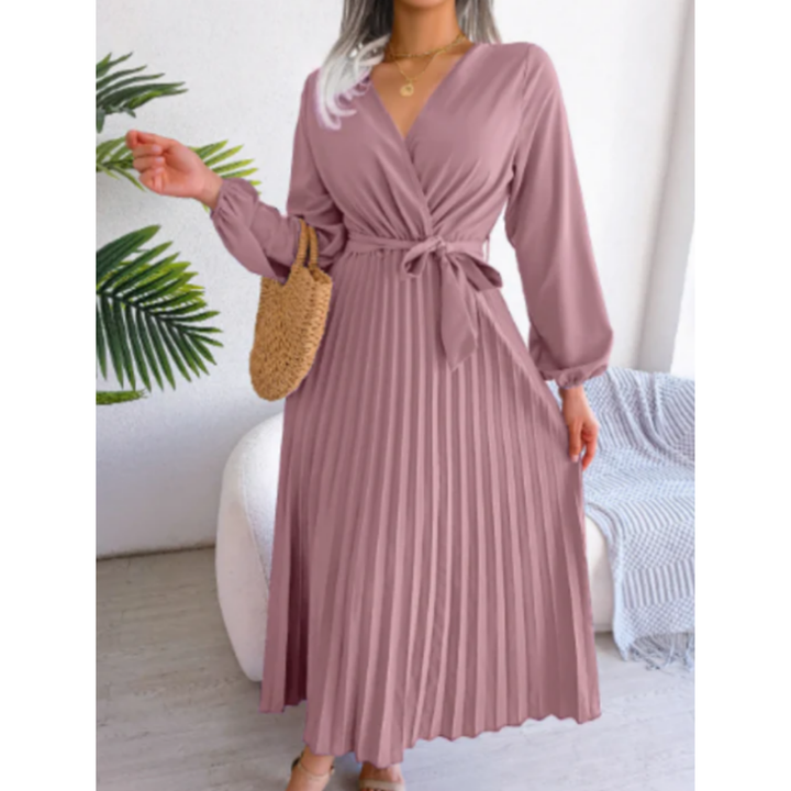 Robe Enveloppante élégante à Manches Longues Et Plissée Pour Femmes | Midi