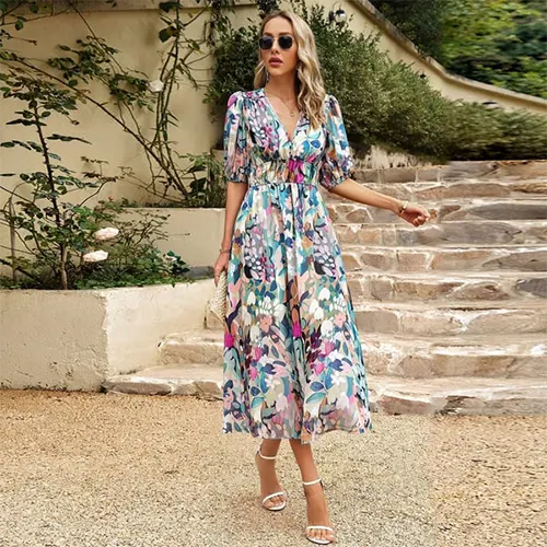 Robe d'été Elégante à Motif Floral Pour Femmes | Midi