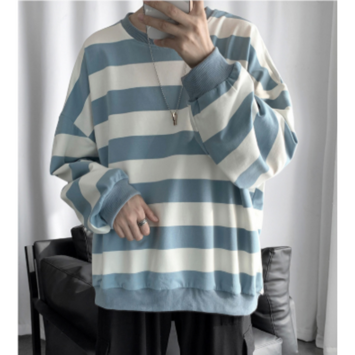 Sweatshirt Oversize Décontracté À Rayures Pour Homme | Chaud