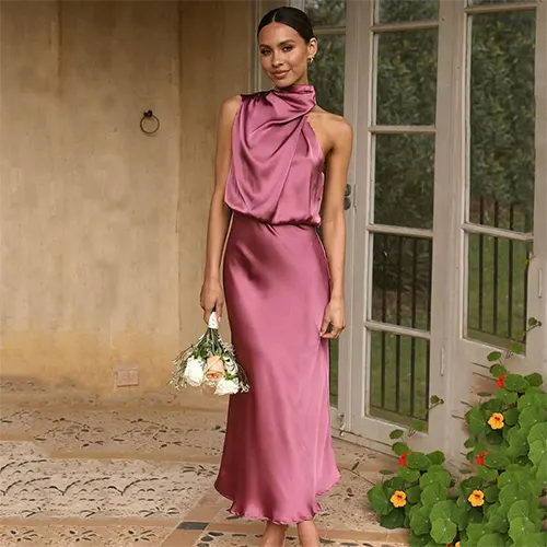 Femmes Halter Élégante Robe D'invité De Mariage | Maxi