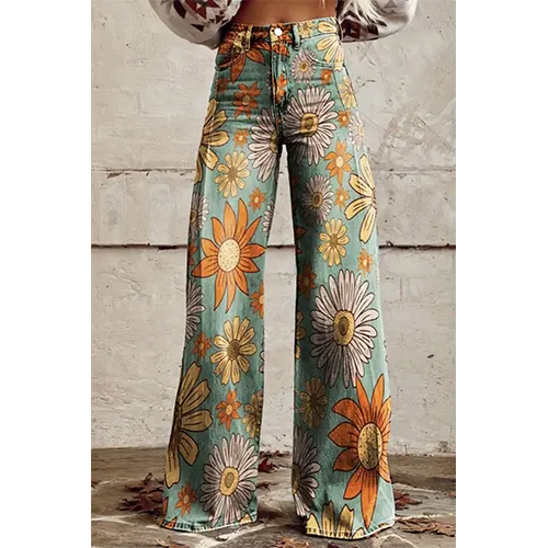 Milagros | Pantalon Vintage À Fleurs Pour Femmes | Jambe Large